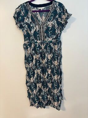 ROCHA John Rocha Boho Blue White Floral Short Cap Sleeve Midi Maxi Dress Size 6